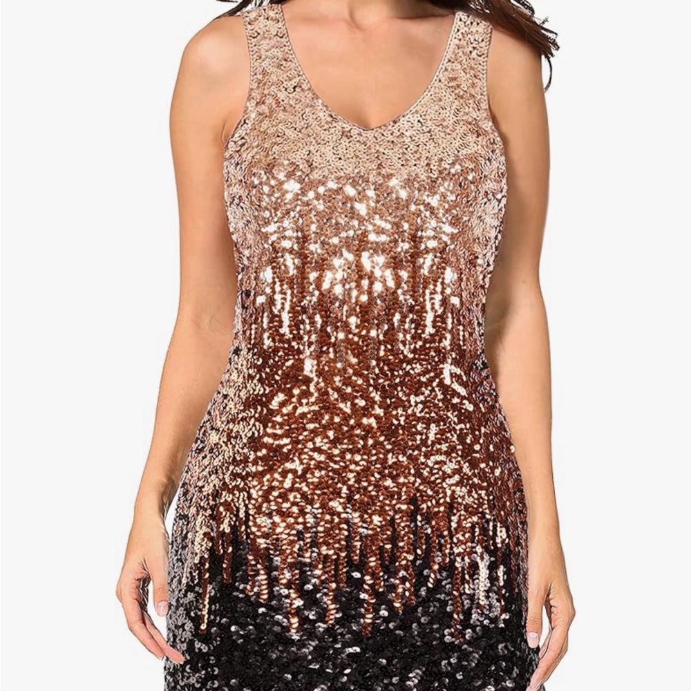 Sequen Dress, Black/Gold, Size Large, Party, Cocktail, Studio 54, New Year - Picture 8 of 8